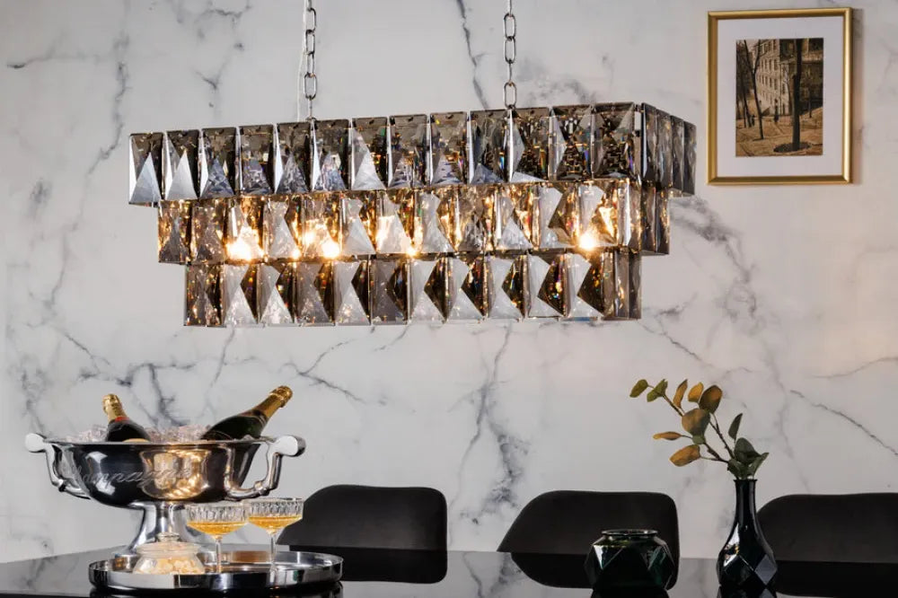 Candelabru din Metal Argintiu si Sticla Fumuriu L88xH127cm KRISTALL