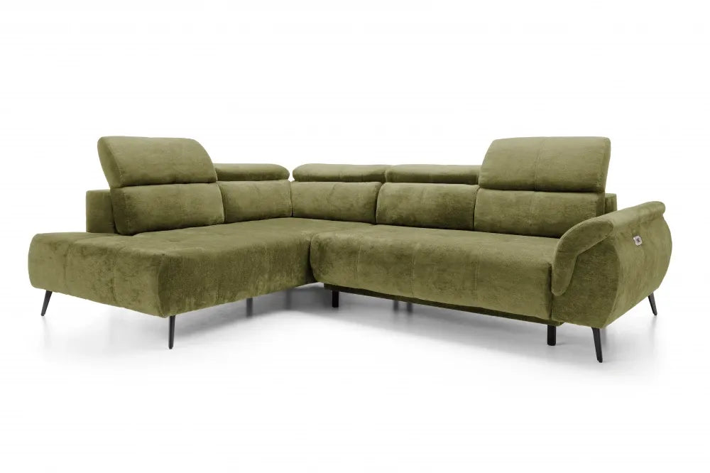 Coltar extensibil electric tapitat cu Chenille Verde cu lada depozitare Genova II