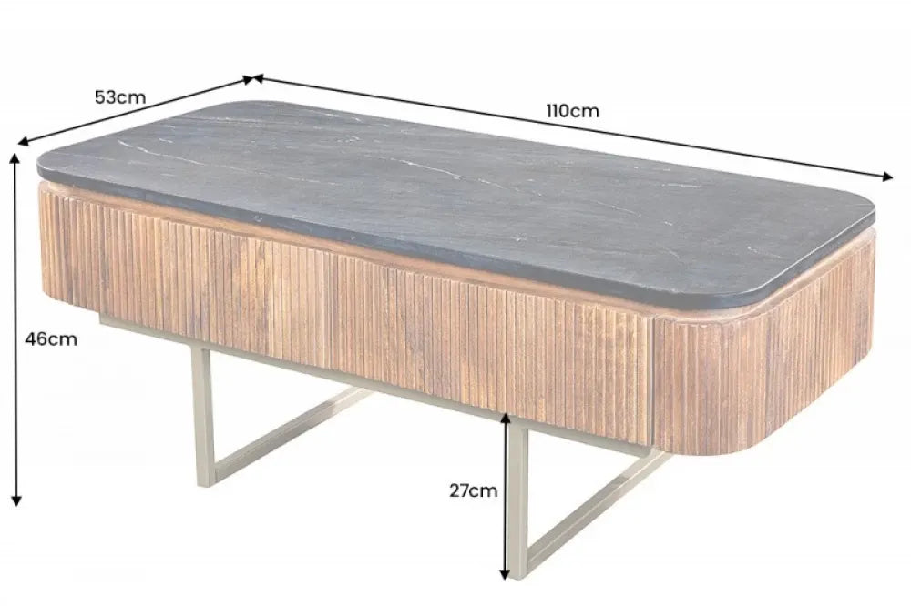 Masuta de cafea Dreptunghiulara din Marmura Negru si Metal/Lemn de mango Maro/Auriu L110xH46cm Gastsby