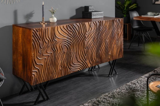 Comoda din Lemn masiv de mango si Metal Maro /negru Fluid L160xH86cm