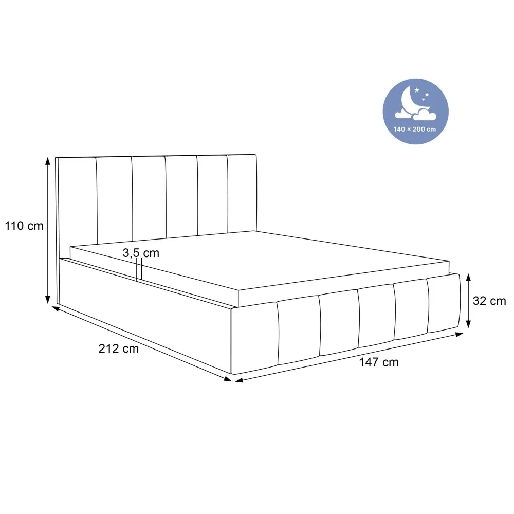 Pat 140 x 200 tapitat cu Stofa boucle Abriamo Gri deschis Lerena