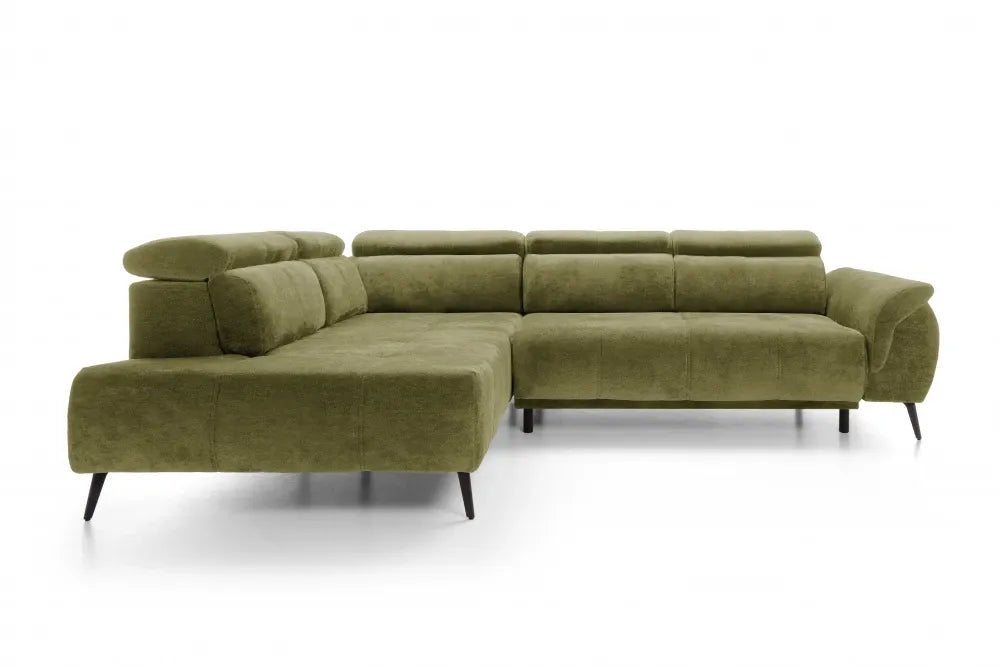 Coltar extensibil electric tapitat cu Chenille Verde cu lada depozitare Genova II