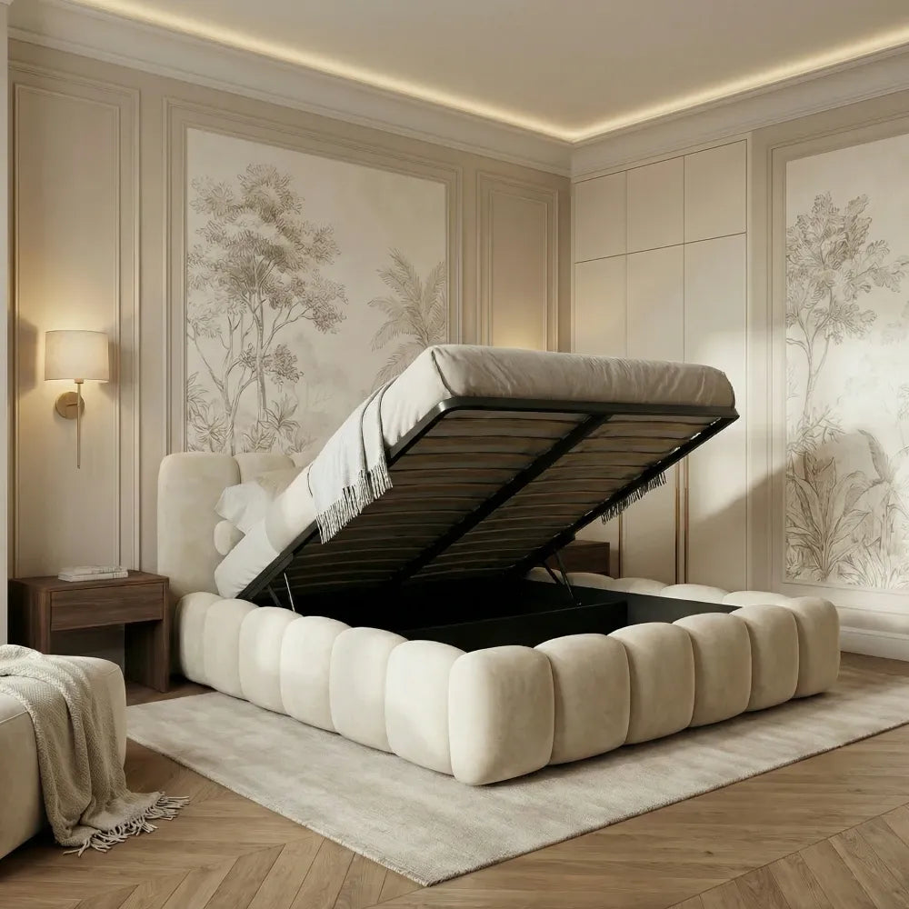 Pat tapitat cu material catifea Crem 180 x 200 Dallas slim
