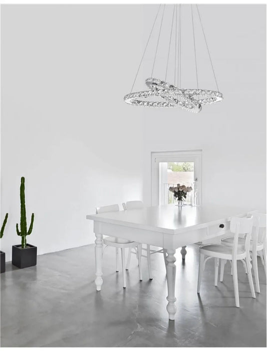 Lustra structura din Aluminiu Argintiu si abajur din Cristal Transparent H120xL64cm IP20 40W 2400lm 3500k CELINE