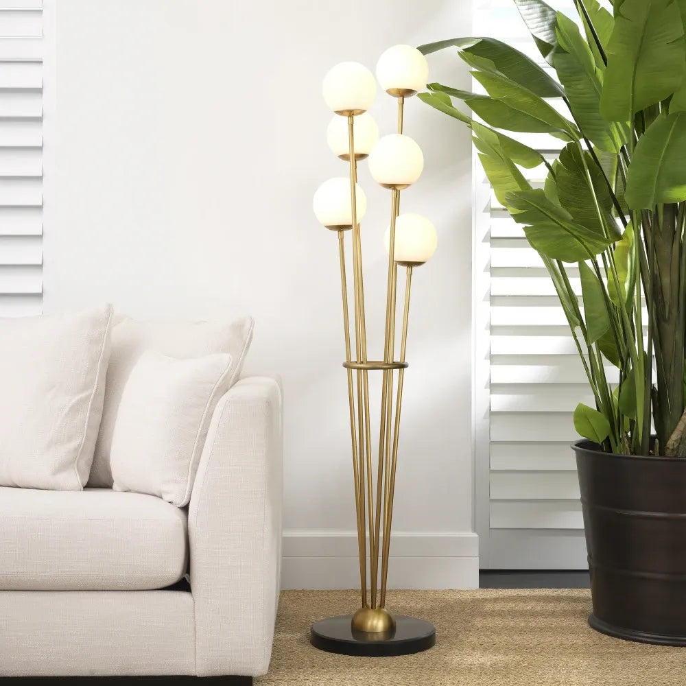 Lampa de podea din Metal/Marmura Alama/Negru si Sticla Alb H169xD42cm Tortora Eichholtz