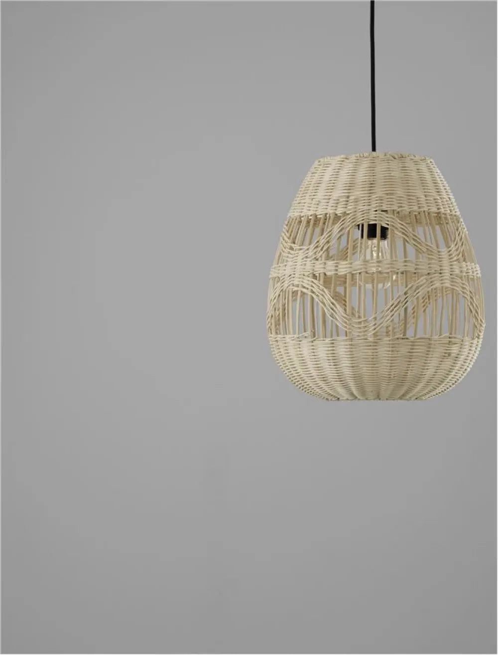 Pendul structura din Metal Negru si abajur din Ratan Bej H185xL30cm IP20 MARLO