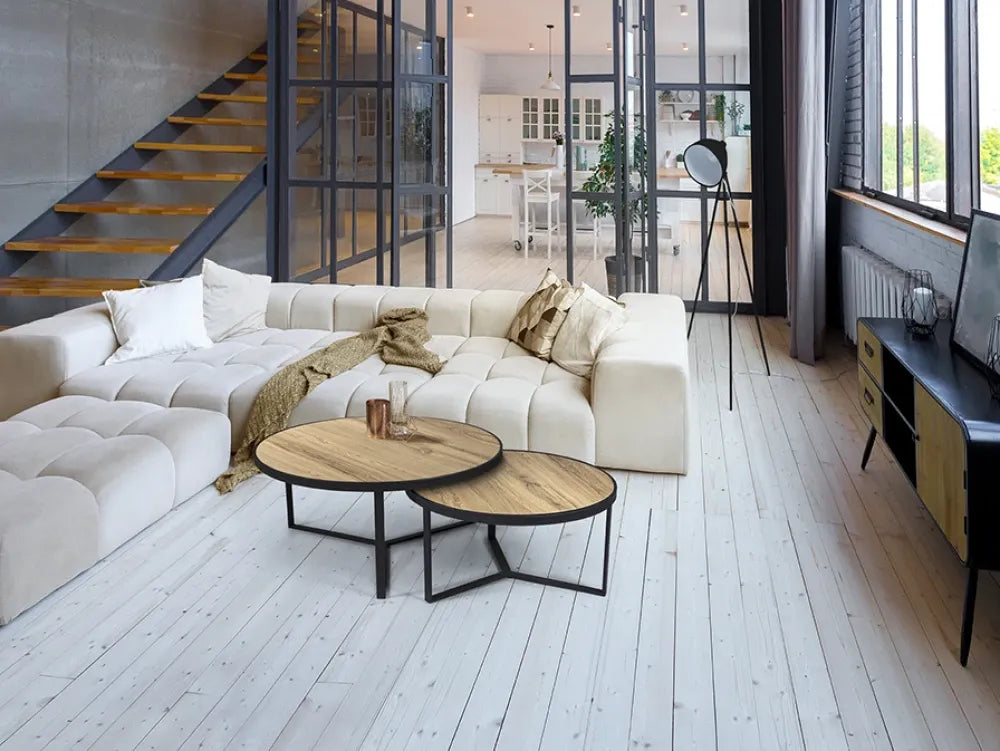 Set 2 masute de cafea din Metal Negru si MDF Maro D71/91xH36.5/41cm Naira