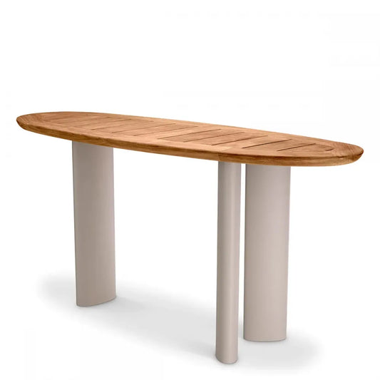 Consola de exterior din Metal Bej si Lemn de tec Maro H76.5xL158cm Free Form Eichholtz