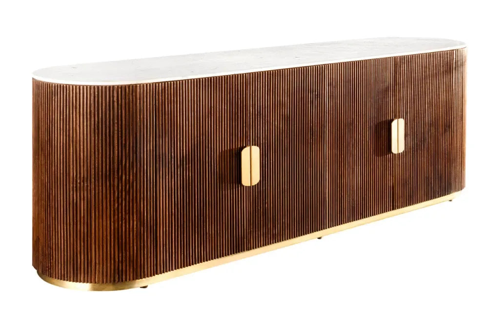 Comoda din Marmura Alb si Lemn de mango/Metal Maro/Auriu L170xH87cm GATSBY