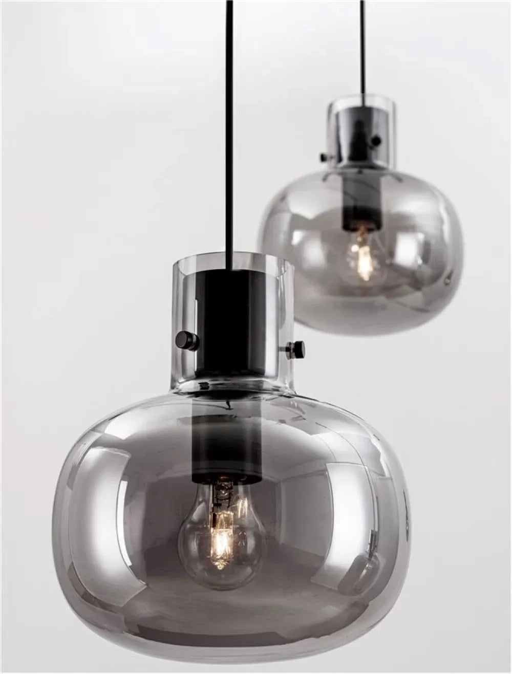 Lustra structura din Metal Negru si abajur din Sticla Fumuriu H240xL180cm IP20 CINZIA