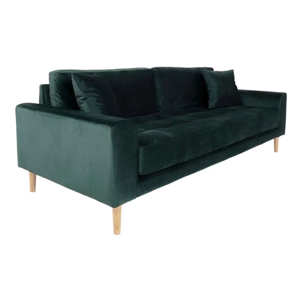 Canapea de 3 locuri cu picioare din lemn de fag maro tapitata cu Catifea Verde L210xH76cm Lido