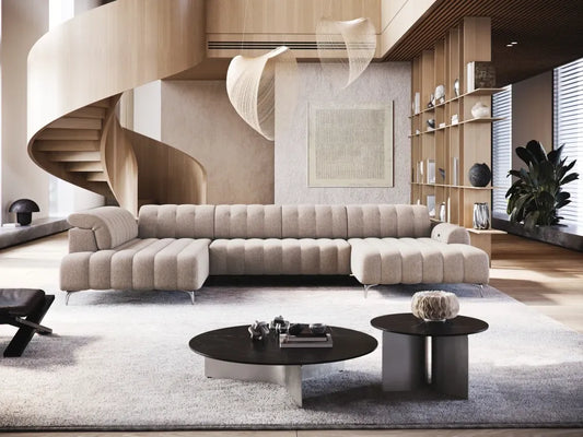 Coltar extensibil electric in forma de U tapitat cu Stofa Bej inchis Padova III