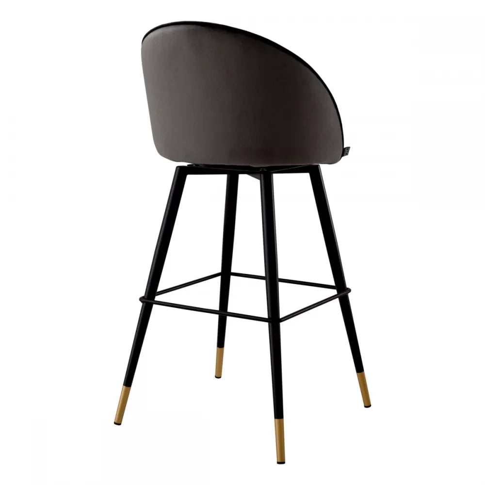 Set 2 scaune de bar pivotante tapitat cu Catifea Gri inchis cu picioare din Metal Negru/Auriu H103xL50xA55cm Cooper Eichholtz