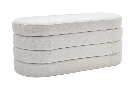 Bancheta cu spatiu de depozitare din Stofa boucle Alb H49xL113cm Voque