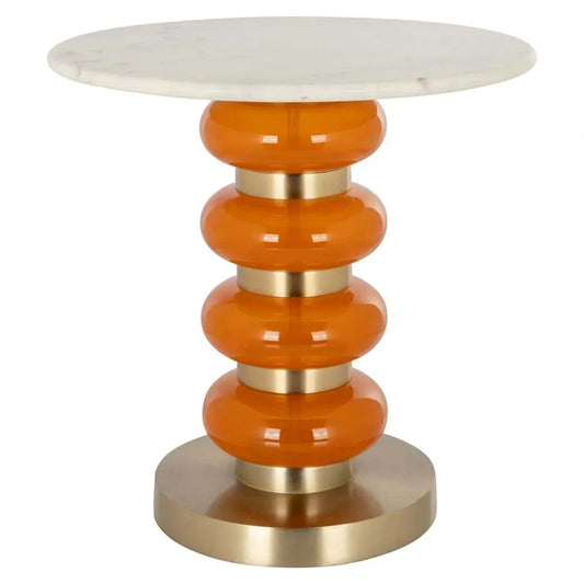 Masuta laterala Rotunda din Marmura Bej si Metal/Sticla Auriu/Portocaliu D46xH45cm Boann