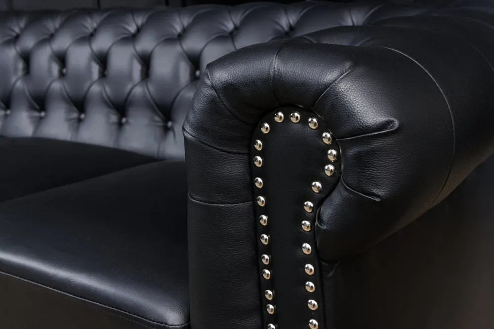 Canapea 3 locuri tapitat cu Piele artificiala Negru L205cm Chesterfield