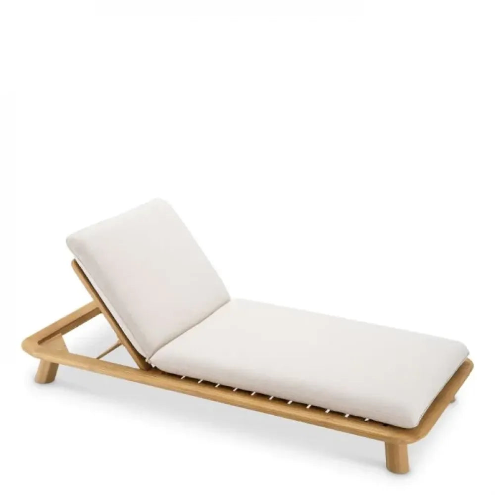 Sezlong de exterior din Lemn de tec Maro si Stofa Bej H96xL210cm Weston Eichholtz