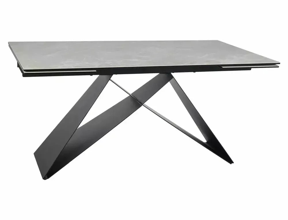 Masa Dreptunghiulara de 12 persoane din Sticla securizata+Ceramica Crem si Metal Negru mat L160-240xH77cm Westin