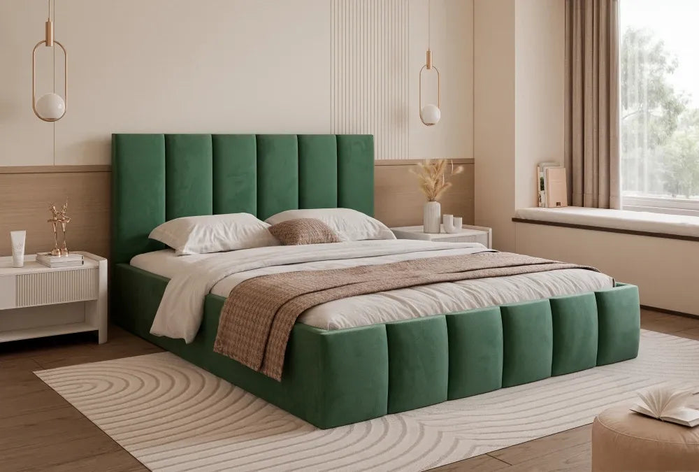 Pat 180 x 200 tapitat cu Catifea Velutto Verde Lerena