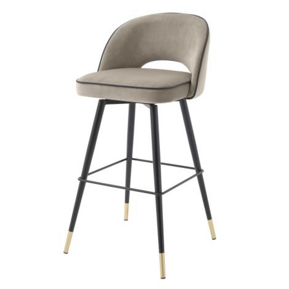 Set 2 scaune de bar rotative tapitat cu Catifea Grej cu picioare din Metal Negru/Auriu H103xL51xA52cm Cliff