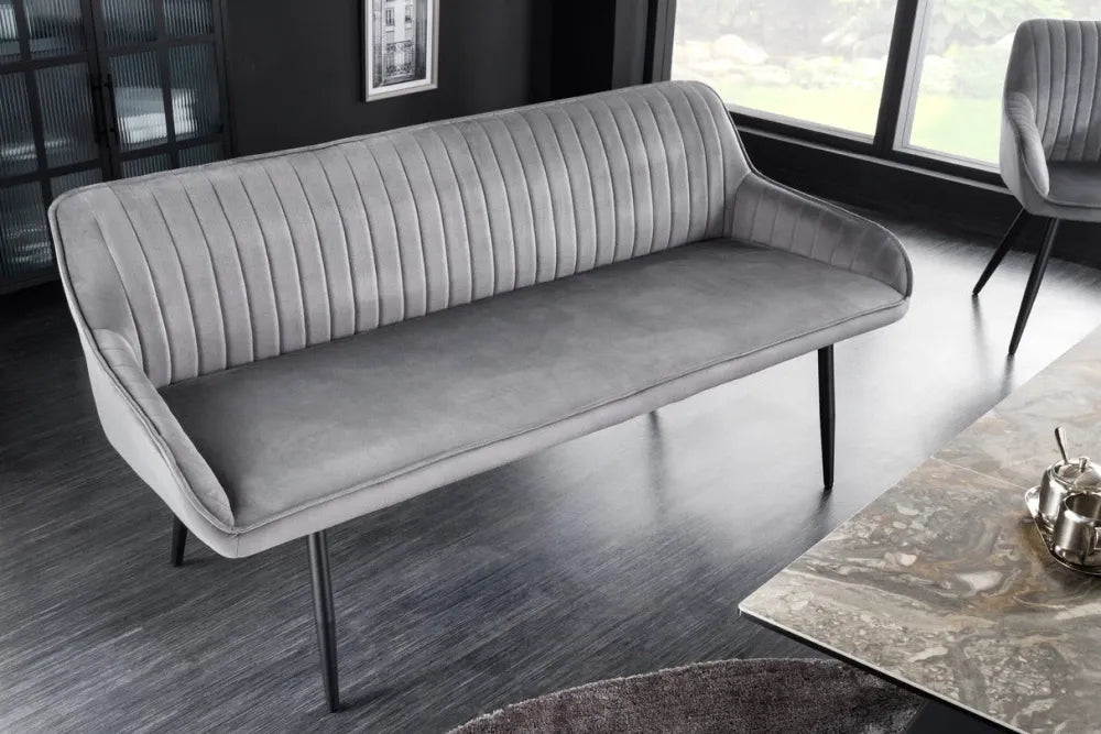 Banca din Metal Negru si Catifea Gri H82xL160cm Turin