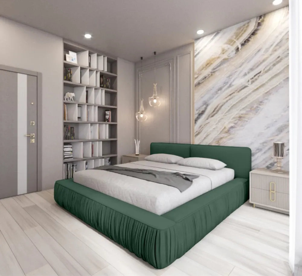 Pat 140x200cm tapitat cu Catifea Verde Naomi