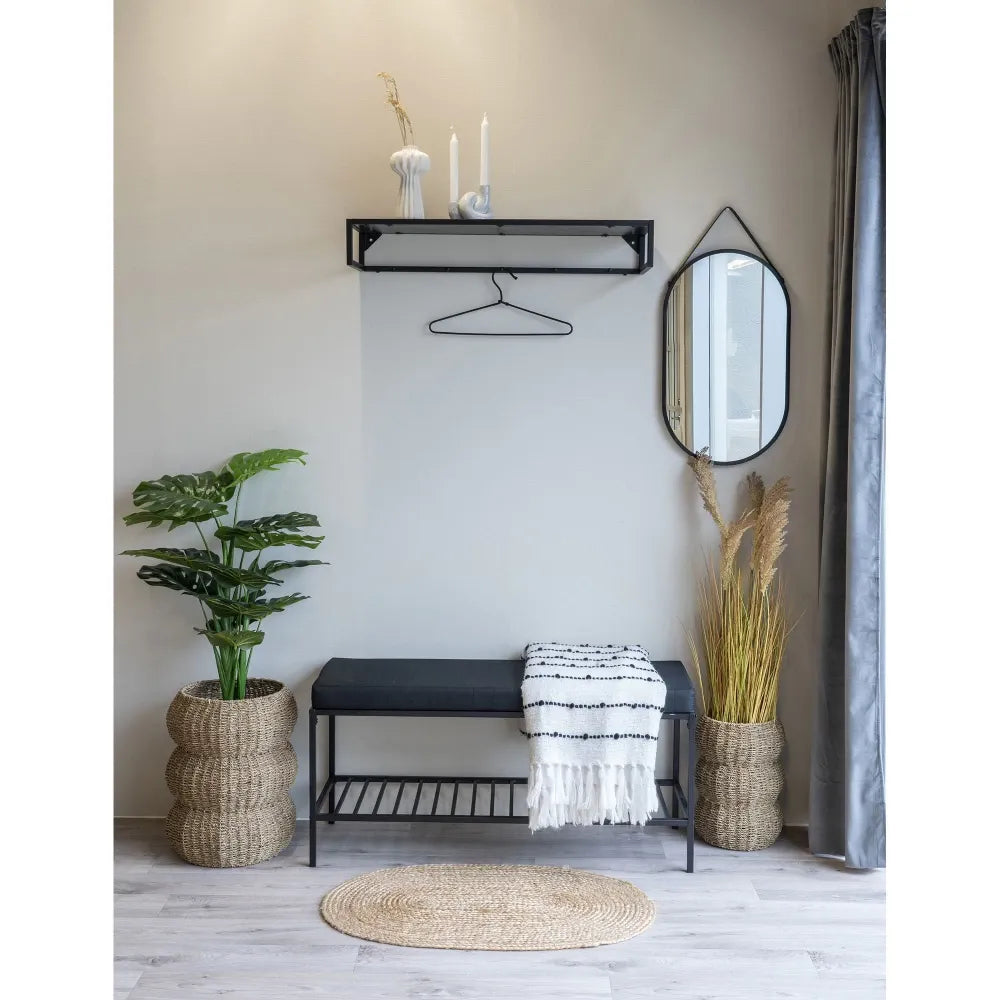 Bancheta din Metal Negru si Stofa Negru H48.5xL100cm Vita