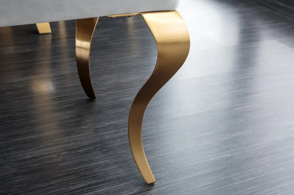 Bancheta din Otel inoxidabil Auriu si Catifea Gri H50xL172cm Modern Barock