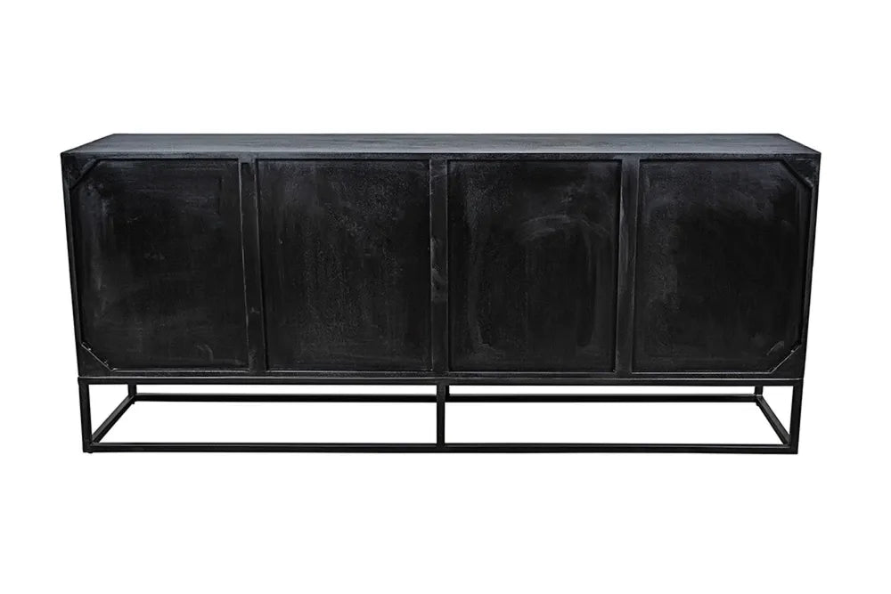 Comoda din Lemn de mango/Lemn de tec Negru/Maro si Metal Negru L177xH75cm BARRACUDA