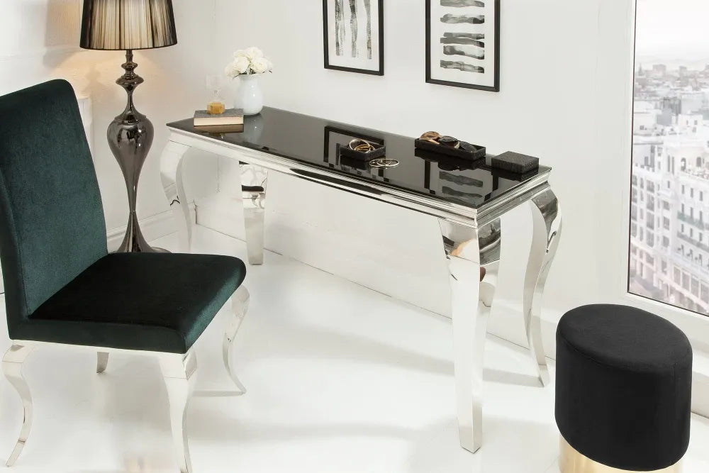 Consola din Sticla securizata Negru si Otel inoxidabil Argintiu L144xH75cm MODERN BAROCK