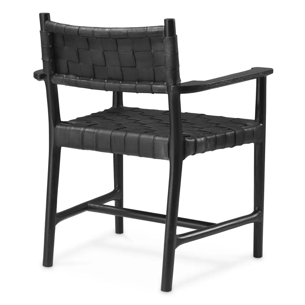 Scaun cu brate tapitat cu Piele naturala Negru L65xA63xH85cm Tiberio Eichholtz