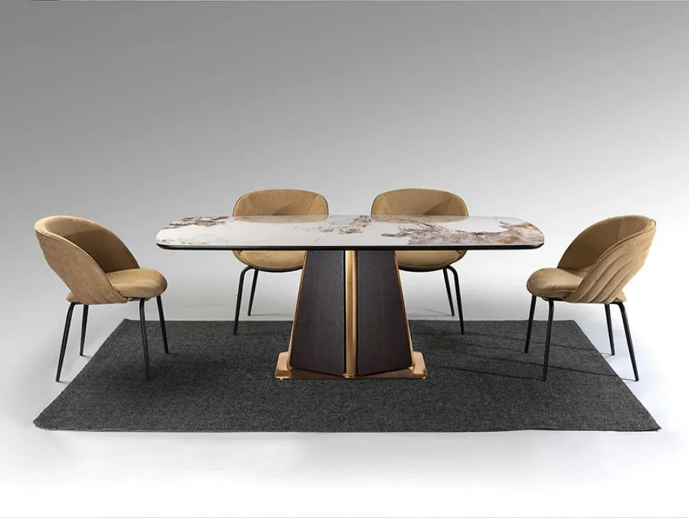 Masa din MDF/Otel inoxidabil Rosegold/Maro si Portelan Multicolor L200xH76cm Luca