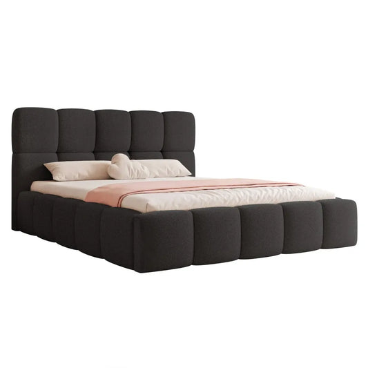 Pat 200 x 200 tapitat cu Stofa Loop Negru Livia