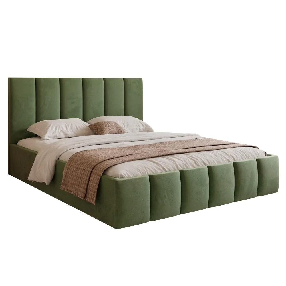 Pat 180 x 200 tapitat cu Catifea Velutto Verde Lerena