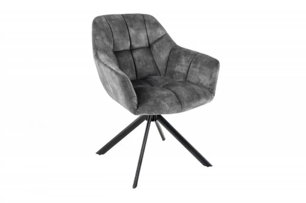 Scaun pivotant tapitat cu Catifea Gri deschis cu picioare din Metal Negru H83xL65xA66cm Papillon