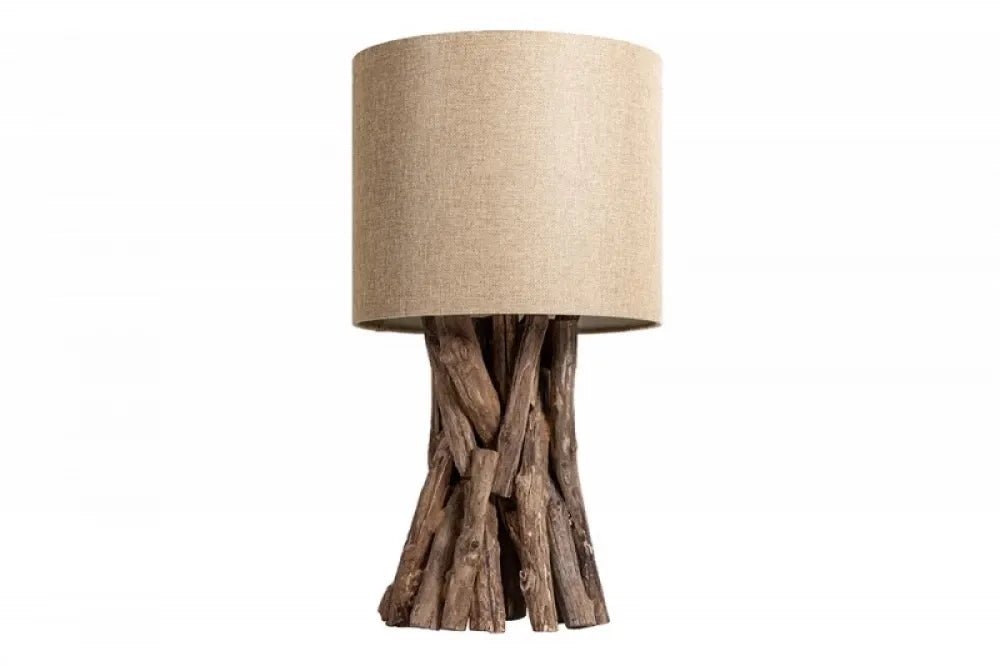 Veioza din Lemn de tec Maro si Textil Bej H50xD27cm Harmony
