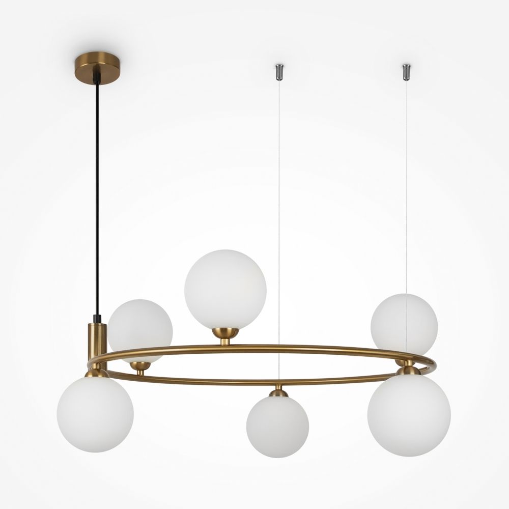 Lustra din Metal si Sticla Alama/Alb cu 6 becuri G9 25W D58xH178cm Ring