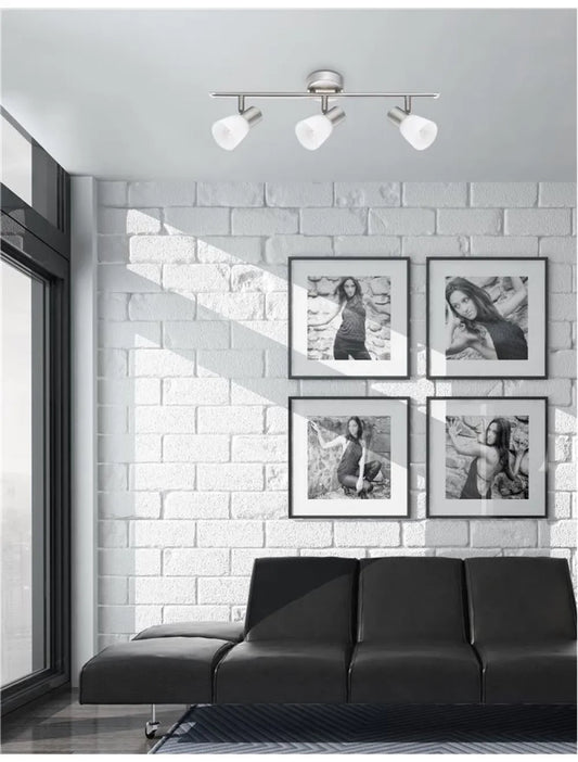 Plafoniera cu spoturi structura din Metal Argintiu si abajur din Sticla Alb H16.2xL52cm IP20 PUBLICO