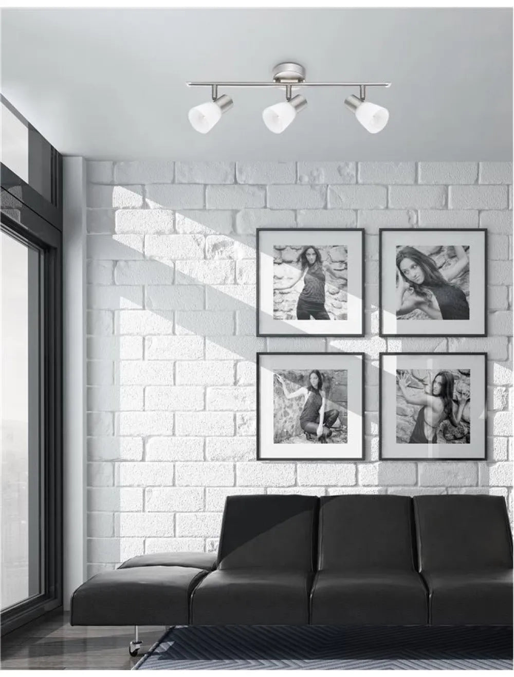 Plafoniera cu spoturi structura din Metal Argintiu si abajur din Sticla Alb H16.2xL52cm IP20 PUBLICO