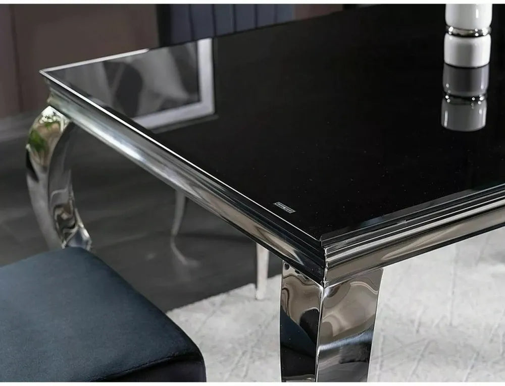 Masa din Sticla securizata Negru si Metal Argintiu L150xH75cm Prince