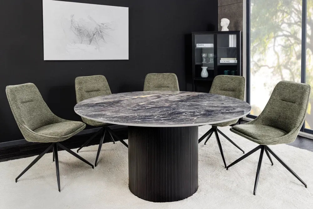 Masa din Ceramica Gri cu efect de marmura si MDF Negru D120xH75cm Unique