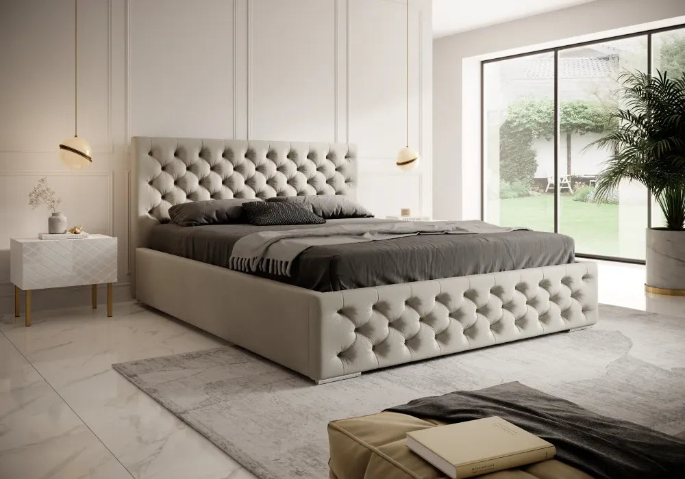 Pat 200 x 200 tapitat cu Catifea Magic velvet Grej deschis Lora