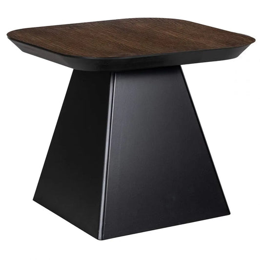 Masuta laterala Patrata din Furnir de stejar Maro si MDF Negru L50xH40cm Bonvoy