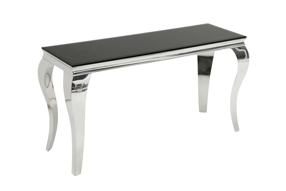 Consola din Sticla securizata Negru si Otel inoxidabil Argintiu L144xH75cm MODERN BAROCK