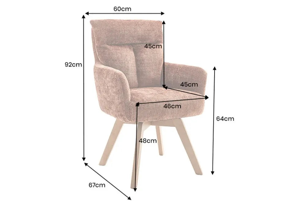 Set 2 scaune rotative tapitat cu Chenille Maro ruginiu si picioare din Lemn de fag Maro H92xL60xA67cm BIG GEORGE