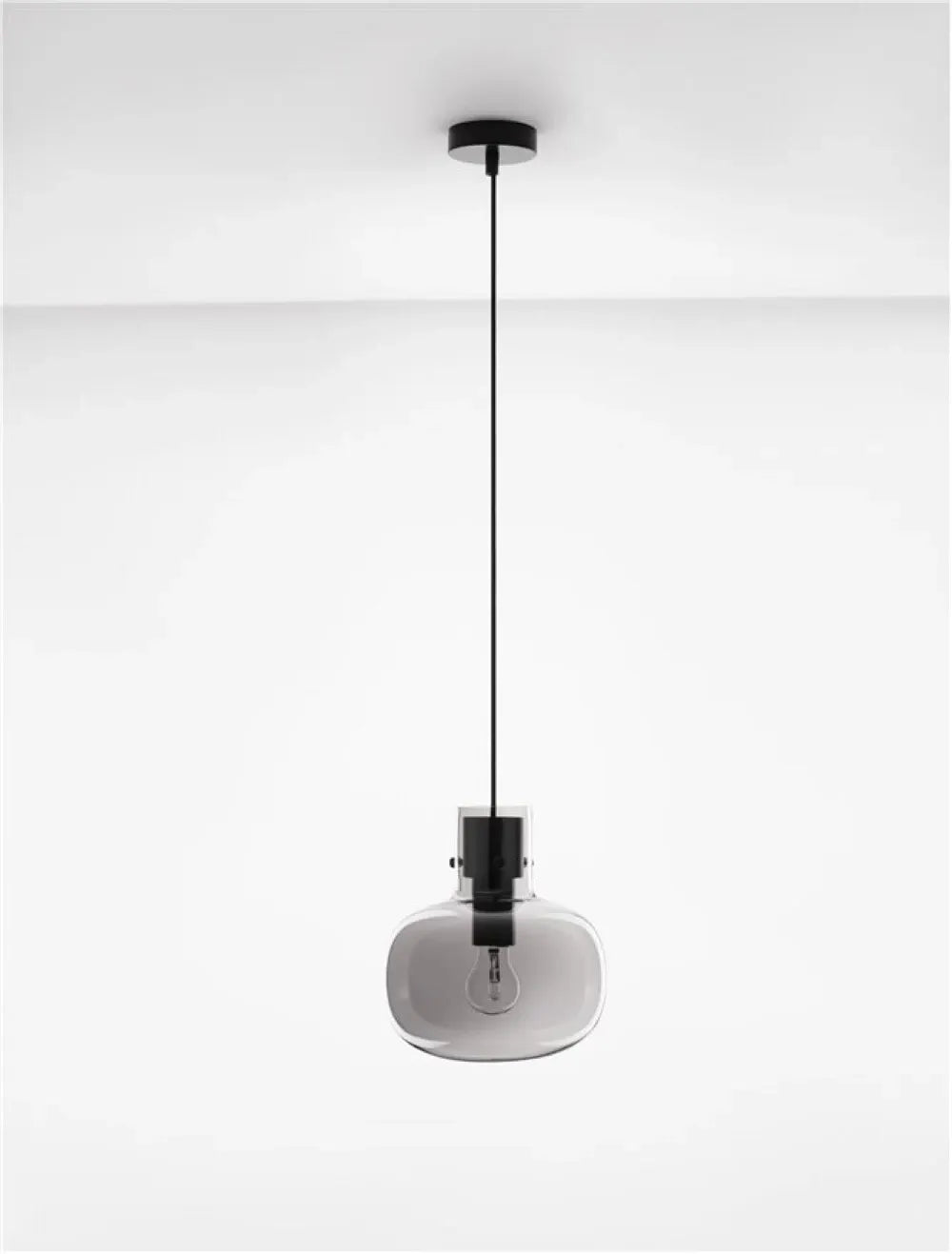 Pendul structura din Metal Negru si abajur din Sticla Fumuriu H228xL22cm IP20 CINZIA