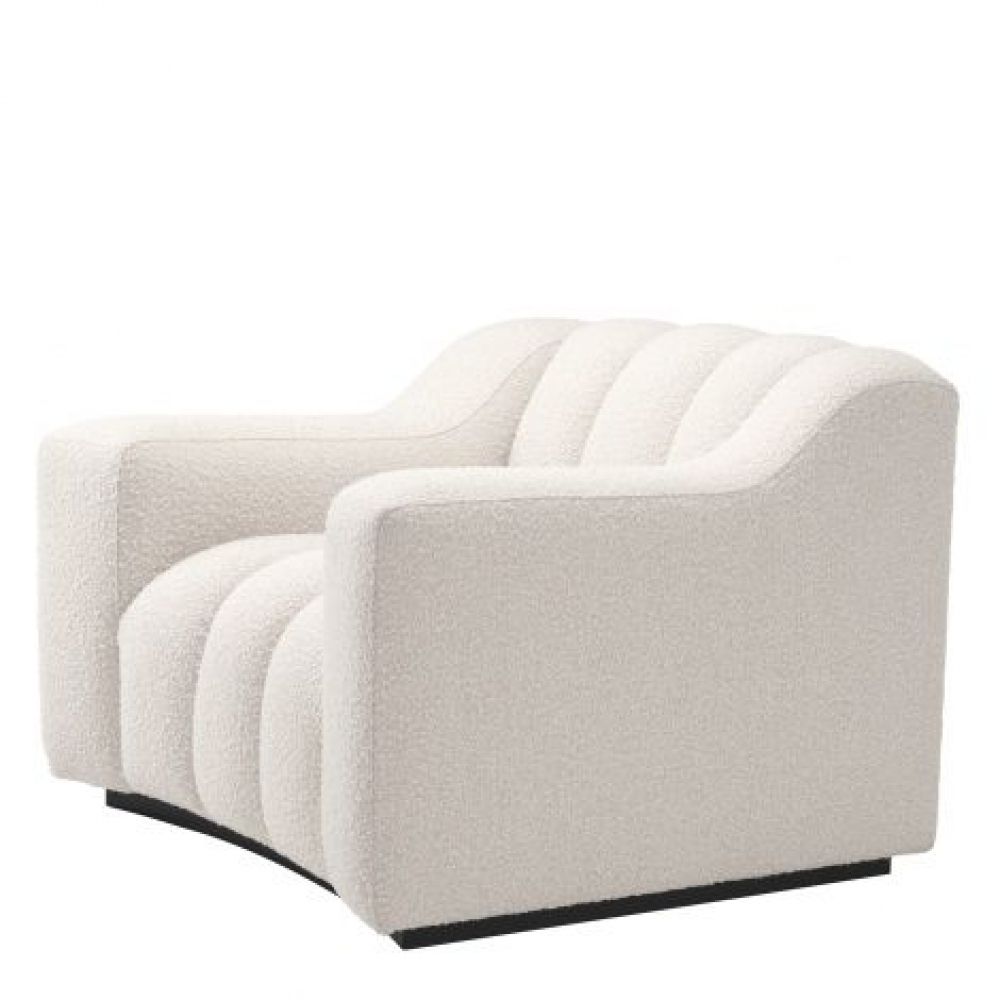 Fotoliu Kelly Eichholtz tapitat cu Stofa Boucle Crem cu baza din Lemn Negru H78.5xL107xA96cm