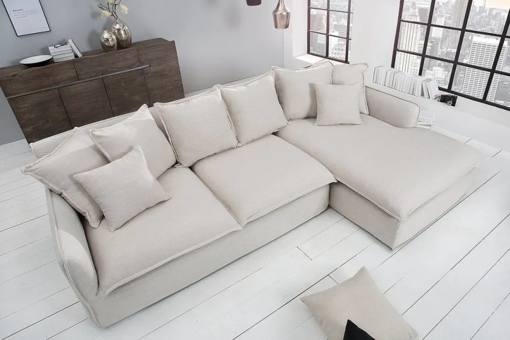 Coltar cu husa detasabila orientare dreapta tapitat cu Stofa Crem L255cm Heaven