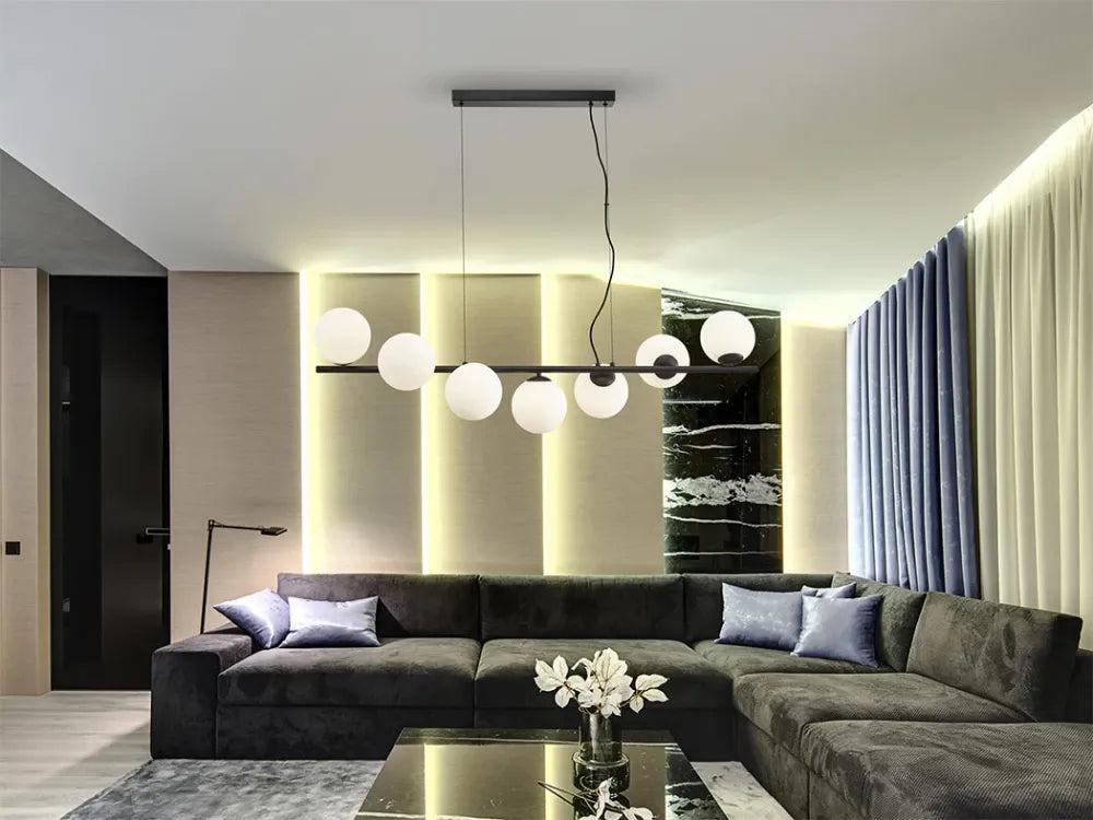 Lustra din Metal Negru si Sticla Alb H200xL120cm Inoa