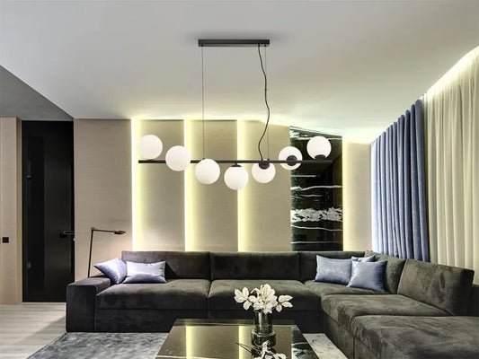 Lustra din Metal Negru si Sticla Alb H200xL120cm Inoa